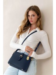 Anna Morellini Skórzana torebka "Adelma" w kolorze granatowym - 25 x 20 x 14 cm rozmiar: onesize. Niebieskie torebki klasyczne damskie Anna Morellini, bez wzorów, z materiału, bez dodatków. Za 282.99 zł.