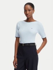 Tommy Hilfiger Sweter Fine Gg Cable Boat WW0WW50103 Niebieski jasny Regular Fit. Niebieskie swetry klasyczne damskie Tommy Hilfiger, xs, z bawełny, bez kołnierzyka. Za 489.99 zł.