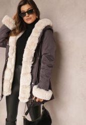 Ciemnoszara Kurtka Parka z Futerkiem Teyo. Szare kurtki damskie Renee, l, bez wzorów, z futra. Za 249.99 zł.