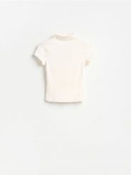 T-shirt ze stójką - złamana biel. T-shirty damskie Reserved, l, bez wzorów, z dzianiny, bez kołnierzyka. Za 49.99 zł.