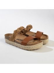 BACKSUN Skórzane klapki w kolorze jasnobrązowym rozmiar: 38. Brązowe klapki damskie Backsun, bez wzorów, bez obcasa, na platformie. Za 130.99 zł.