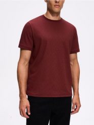 Strukturalny t-shirt regular - karminowy. Czerwone t-shirty męskie Reserved, l, bez wzorów, z bawełny, bez kołnierzyka. Za 69.99 zł.