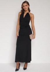 Czarna Sukienka Koktajlowa z Dekoltem Halter i Odkrytymi Plecami Sewrina. Czarne sukienki damskie Born2be, na wesele, m, bez wzorów, z jedwabiu, eleganckie, bez kołnierzyka, bez ramiączek, maxi. Za 129.99 zł.