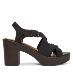 Sandały Lasocki. Czarne sandały damskie Lasocki, bez wzorów, bez obcasa, na słupku. Za 169.99 zł.