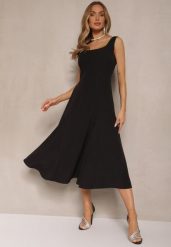 Czarna Rozkloszowana Sukienka w Klasycznym Stylu Deslene. Czarne sukienki damskie Renee, na co dzień, l, bez wzorów, eleganckie, bez kołnierzyka, bez ramiączek, midi, proste. W wyprzedaży za 76.99 zł.
