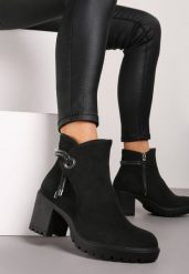 Czarne Botki na Obcasie z Ozdobnym Cyrkoniowym Sznureczkiem Leresta. Czarne botki damskie Renee, z jeansu, eleganckie, bez obcasa, na obcasie, bez zapięcia. Za 129.99 zł.
