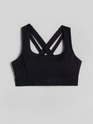 4F Biustonosz do jogi z niskim wsparciem damski - czarny L. Czarne biustonosze sportowe damskie 4f, bez wzorów, z gumy. Za 149.99 zł.