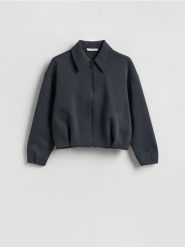 Rozpinana bluza - ciemnoszary. Szare bluzy bez kaptura damskie Reserved, l, z bawełny. Za 119.99 zł.