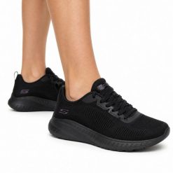 Buty damskie sportowe Skechers BOBS SQUAD CHAOS FACE OFF. Czarne buty sportowe na co dzień damskie Skechers, bez wzorów, z dresówki, trekkingowe. Za 237.00 zł.