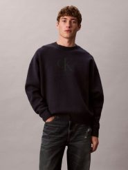 Calvin Klein Jeans sweter z dzianiny Mężczyźni niebieski, M. Niebieskie swetry męskie Calvin Klein Jeans, m, bez wzorów, z dzianiny, bez kołnierzyka. Za 379.95 zł.