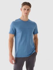 4F T-shirt regular z nadrukiem męski - niebieski S. Niebieskie t-shirty męskie 4f, m, bez wzorów, z bawełny, bez kołnierzyka. Za 39.99 zł.