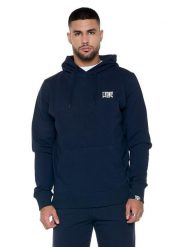 Bluza z bawełna z kaptur na czas wolny na co dzień. Niebieskie bluzy sportowe męskie LEONE 1947 APPAREL, bez wzorów, z bawełny, bez kołnierzyka, bez ramiączek. Za 147.31 zł.