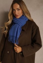 Niebieski Szalik z Wiskozą Bawełną i Frędzlami Siathlin. Niebieskie szaliki i kominy damskie Renee, bez wzorów, z bawełny. Za 44.99 zł.