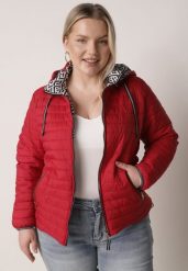 Czerwona Dwustronna Kurtka Pikowana z Kapturem Zidila. Czerwone kurtki damskie Born2be, l, bez wzorów, z jeansu, z kapturem. Za 84.99 zł.