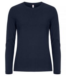 Clique Premium Fashion-T L/S Women – damska koszulka z długim rękawem z bawełny. Niebieskie t-shirty damskie CLIQUE, l, bez wzorów, z bawełny, bez kołnierzyka. Za 122.51 zł.