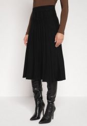 Czarna Rozkloszowana Plisowana Spódnica Dzianinowa Tussana. Czarne spódniczki damskie Born2be, m, bez wzorów, z dzianiny, biznesowe, z podwyższonym stanem, midi, proste. Za 79.99 zł.