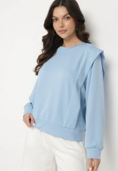 Jasnoniebieska Bluza z Wiskozą z Podkreśloną Linią Ramion Alithra. Niebieskie bluzy bez kaptura damskie Born2be, z jeansu. Za 79.99 zł.
