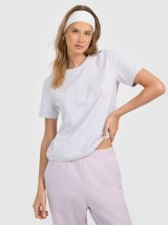 T-shirt regular gładki damski 4F. Szare t-shirty damskie 4f, uniwersalny, bez wzorów, z bawełny, bez kołnierzyka. Za 49.99 zł.