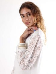 Bluza z zamek błyskawiczny na co dzień na siłownię. Białe bluzy bez kaptura damskie LEONE 1947 APPAREL, m, z koronki. Za 147.31 zł.