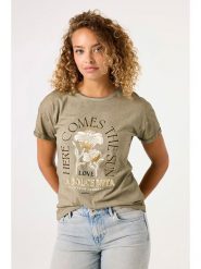 Garcia Koszulka w kolorze khaki rozmiar: XS. Brązowe bluzki damskie Garcia, xs, bez wzorów, z bawełny, bez kołnierzyka, bez ramiączek. Za 66.00 zł.