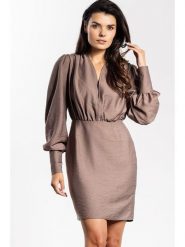 Awama Sukienka w kolorze szarobrązowym rozmiar: L. Brązowe sukienki damskie Awama, l, bez wzorów, bez kołnierzyka, bez ramiączek, mini. Za 159.99 zł.