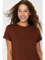 Trendyol Koszulka w kolorze brązowym rozmiar: XL. Brązowe bluzki damskie Trendyol, xl, bez wzorów, z bawełny, bez kołnierzyka, bez ramiączek. Za 57.20 zł.