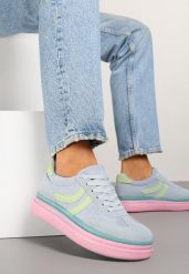 Niebiesko-Różowe Sneakersy Typu Kultowe Tenisówki na Niskiej Platformie Olritia. Niebieskie trampki i tenisówki damskie Renee, bez wzorów, z materiału. Za 79.99 zł.