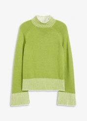 Sweter ze stójką, z miękką mieszanką kaszmiru. Zielone golfy damskie bonprix, z kaszmiru, bez kołnierzyka. Za 159.99 zł.