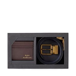 Zestaw etui na karty i pasek Polo Ralph Lauren. Brązowe paski męskie Polo Ralph Lauren, bez wzorów. Za 683.99 zł.