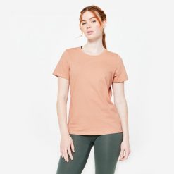 Koszulka z krótkim rękawem damska Domyos Gym & Pilates. Bluzki damskie DOMYOS, xl, bez wzorów, z bawełny, bez ramiączek. Za 19.99 zł.