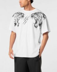 Koszulka T-shirt TIGER. Białe t-shirty męskie Plein Sport, m, bez wzorów, z bawełny, bez kołnierzyka. Za 433.55 zł.