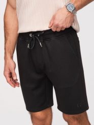 Szorty męskie z gładkiej dzianiny REGULAR FIT - czarne V1 - Rozmiar: L. Czarne szorty męskie Ombre Clothing, na lato, bez wzorów, z dzianiny, wizytowe. Za 169.99 zł.