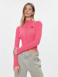 Tommy Jeans Kardigan DW0DW17243 Różowy Slim Fit. Czerwone kardigany damskie Tommy Jeans, xl, bez wzorów, z jeansu. Za 429.99 zł.