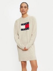 Tommy Jeans Sukienka dzianinowa DW0DW18719 Beżowy Loose Fit. Brązowe sukienki damskie Tommy Jeans, m, bez wzorów, z dzianiny, bez kołnierzyka, bez ramiączek. Za 559.99 zł.