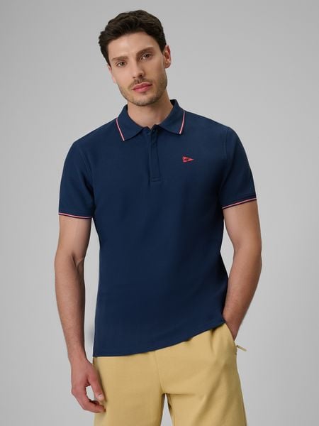 4F Koszulka polo regular męska - granatowa L. Niebieskie koszulki polo męskie 4f, l, bez wzorów, z bawełny, bez ramiączek. Za 99.99 zł.