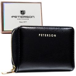 Portfel damski Peterson PTN 010-HF czarny. Czarne portfele damskie Peterson, bez wzorów, ze skóry ekologicznej. Za 59.99 zł.