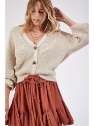 Happiness Istanbul Kardigan w kolorze kremowym rozmiar: S/M. Brązowe kardigany damskie Happiness Istanbul, m, bez wzorów, ze splotem. Za 87.61 zł.