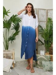 Lin Passion Lniana sukienka w kolorze niebieskim rozmiar: 34/36. Niebieskie sukienki damskie Lin Passion, bez wzorów, ze lnu, klasyczne, bez kołnierzyka, bez ramiączek, maxi. Za 173.99 zł.