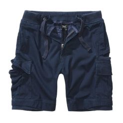 Szorty Brandit Packham Vintage. Niebieskie szorty męskie Brandit, z bawełny, bez kołnierzyka. Za 268.50 zł.
