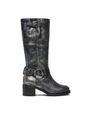 Bronx Kozaki High boots 14291-M Czarny. Czarne kozaki damskie Bronx, ze skóry, bez obcasa, na słupku. Za 1,509.00 zł.