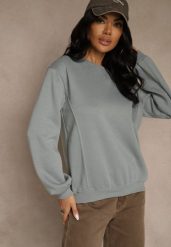 Szara Bluza z Bawełną i Przeszyciami przy Dekolcie Fezanna. Szare bluzy bez kaptura damskie Renee, l, z bawełny. Za 59.99 zł.