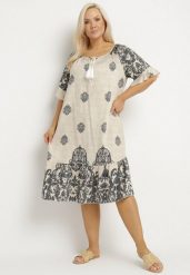 Ciemnoszara Wiskozowa Sukienka w Stylu Boho z Frędzlami i Falbankami Korilia. Szare sukienki damskie Born2be, na lato, xl, bez wzorów, z materiału, boho, bez kołnierzyka, bez ramiączek, midi. W wyprzedaży za 87.99 zł.