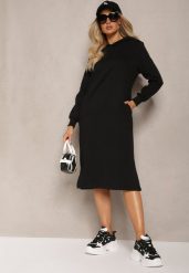 Czarna Sukienka Dresowa Oversize z Kapturem Elderre. Czarne sukienki damskie Renee, na co dzień, m, bez wzorów, z dresówki, sportowe, bez kołnierzyka, bez ramiączek, midi, oversize. W wyprzedaży za 87.99 zł.