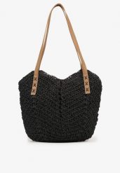 Czarna Torebka na Ramię z Plecionki w Stylu Boho Liramirae. Czarne shopper bag damskie Born2be, bez wzorów, na ramię, bez dodatków. Za 79.99 zł.