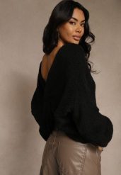 Czarny Oversizowy Sweter z Dodatkiem Wełny Zdobiony Węzłem Lawedana. Czarne swetry klasyczne damskie Renee, l, z wełny, bez kołnierzyka. Za 119.99 zł.