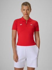 4F Koszulka kibica polo damska - czerwona XL. Czerwone bluzki damskie 4f, xl, bez wzorów, z materiału, bez kołnierzyka, bez ramiączek. W wyprzedaży za 69.99 zł.