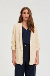 Marynarka z marszczonymi rękawami żółta. Żółte marynarki i żakiety damskie MOODO, l, bez wzorów, z elastanu. Za 159.99 zł.