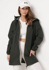 Ciemnozielona Kurtka Wiatrówka na Zamek Błyskawiczny z Kapturem Radisca. Zielone kurtki damskie Born2be, l, bez wzorów, z kapturem. Za 179.99 zł.