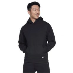 Bluza dresowa sportowa męska Max Soft Hoodie. Czarne bluzy bez kaptura męskie Skechers, bez wzorów, z bawełny, sportowe, bez kołnierzyka, bez ramiączek. Za 299.99 zł.
