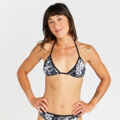 Góra kostiumu kąpielowego surfingowego damska Olaian Mae Borneo. Czarne bikini damskie OLAIAN, bez wzorów. Za 29.99 zł.